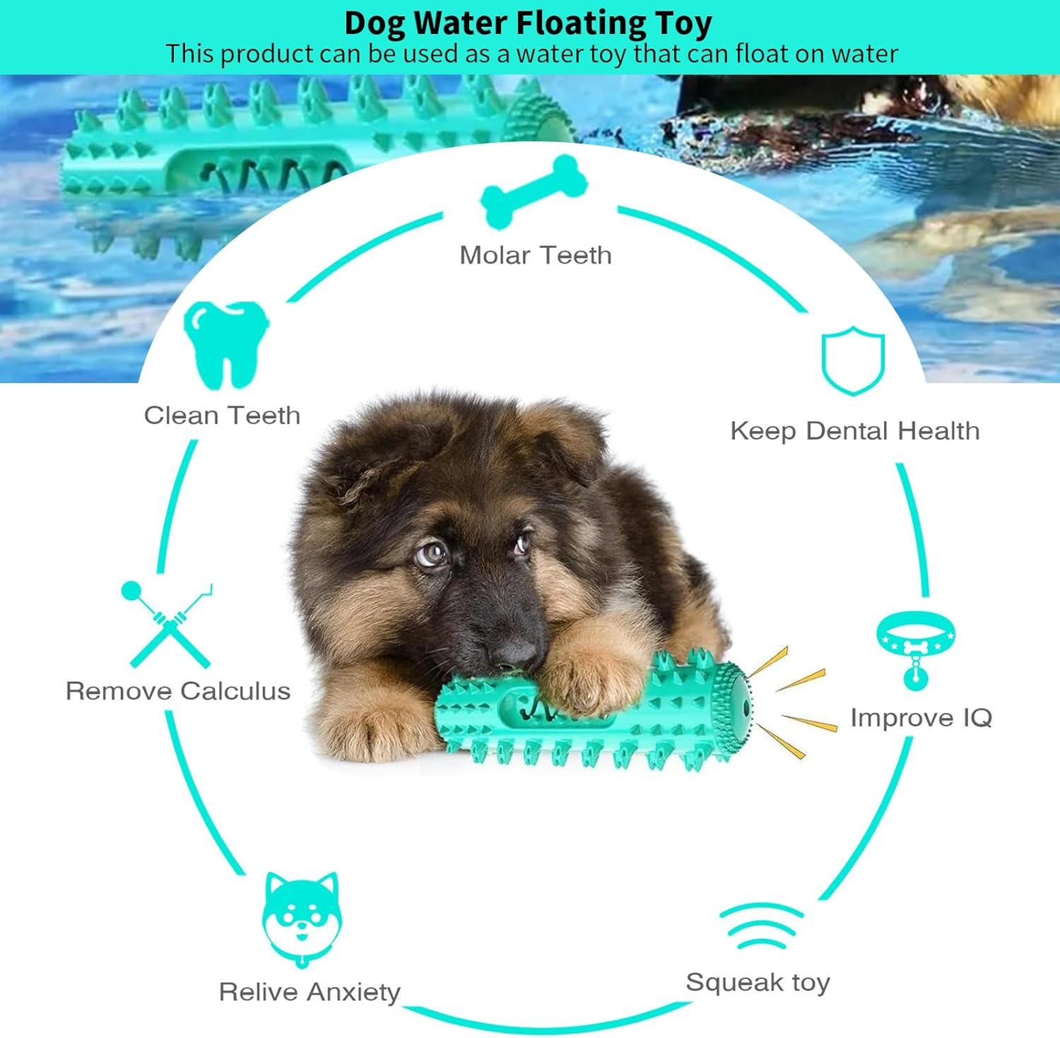 Dog Chew Toy, Squeaky Puppy Teething Chew Toys, Indestructible Bone for Aggressive Chewers, Durable Dog Toothbrush Toys, Natural Rubber Teething Chew Toys for Small Medium Large Breed Dogs (Blue)