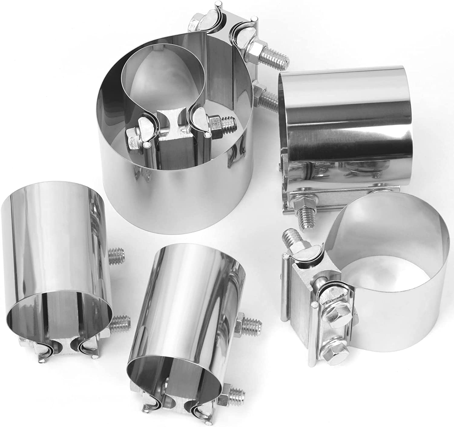 Swpeet 2Pcs 2.75 Inch Stainless Steel Exhaust Clamp, Lap Joint Band Clamp Exhaust Clamps Pipe Repair Parts, Butt Joint Exhaust Band Clamp Sleeve Coupler for Exhaust Pipes Mufflers image number 3