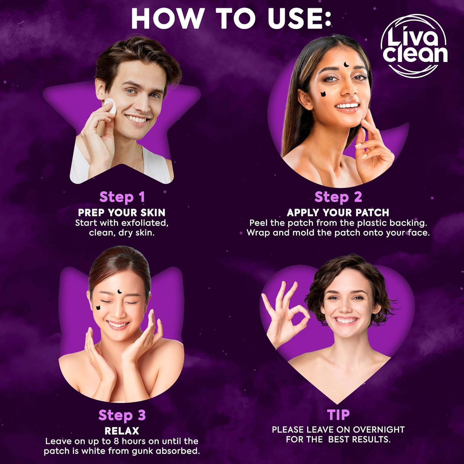 Livaclean 250Ct Black Star Pimple Patches Midnight Magic with Salicylic Acid and Tea Tree Oil - Pimple Patches for Face, Hydrocolloid Patches for Acne, Li Stickers image number 4