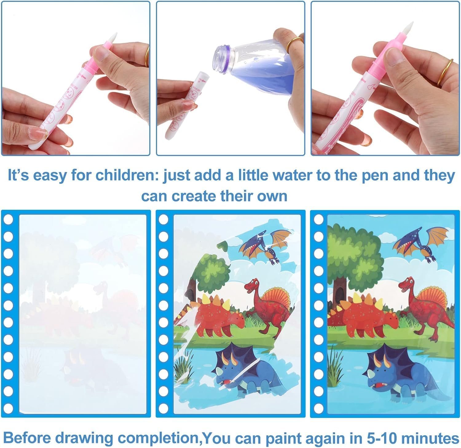 6 Pack Magic Water Coloring Book, Magic Painting Books with Water Pen Mess Free Coloring Books for Toddler 2-4Years Reusable Coloring Book-Children 3+ image number 5