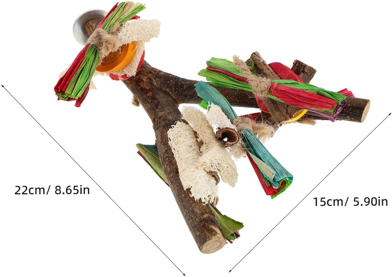 HINTRMENT 2PCS Natural Wood Parrot Stand Perch Branch Fork Play Platform for Cage Birds, Bird Tree Stand with Solid Wood Perch Sticks Suitable for Parakeet Macaw Cockatiel Conure