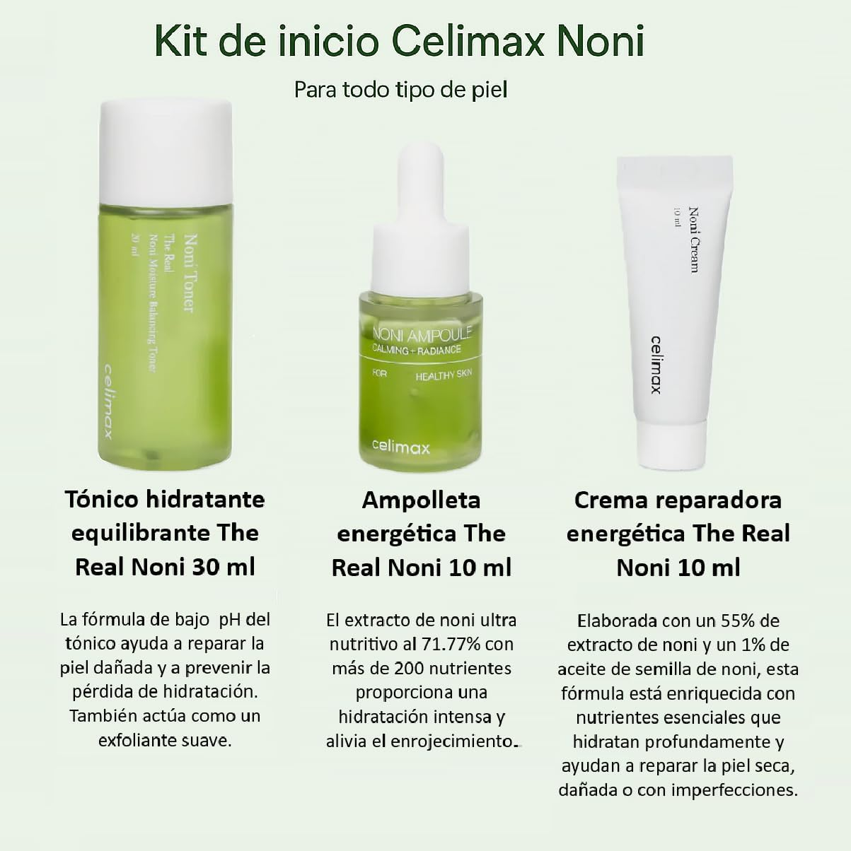 Celimax the Real Noni Starter Kit 3 Pcs Kit - Toner: 30Ml Ampoule: 10Ml Cream: 10Ml image number 2