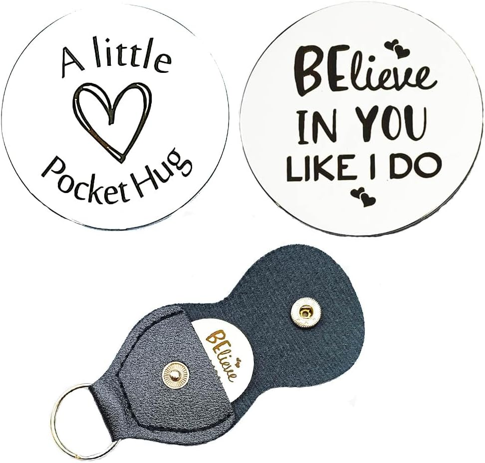 Encouragement Inspirational Gifts for Women Men Pocket Hug Token Keychain Christmas Birthday Gifts for Sister Friend Hug Tokens Keepsake with PU Leather Key Chain