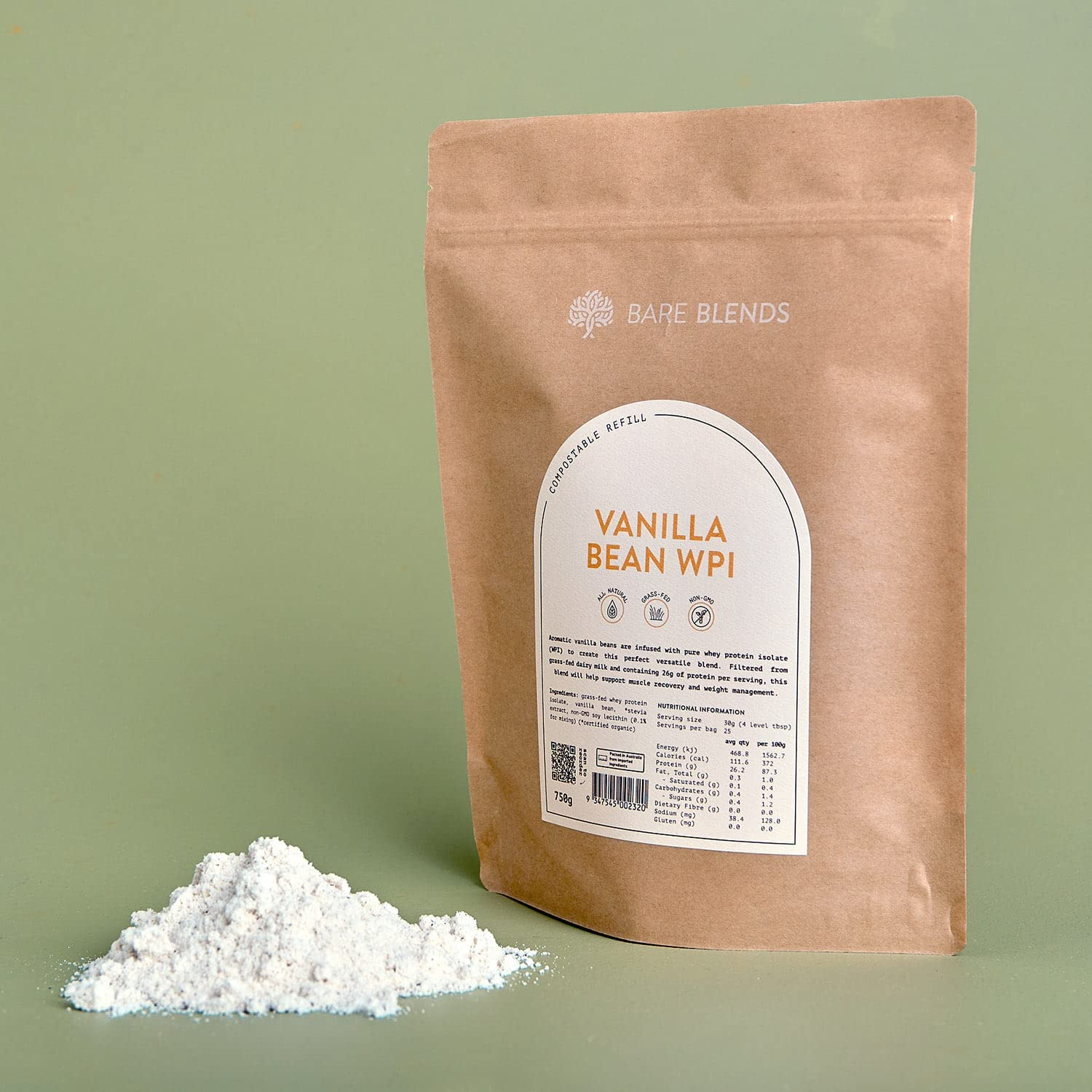 Bare Blends - Natural Whey Protein Isolate & Vanilla Bean | New Zealand WPI | Whey Protein Powder | Gluten Free | Non-Gmo | 750G image number 3