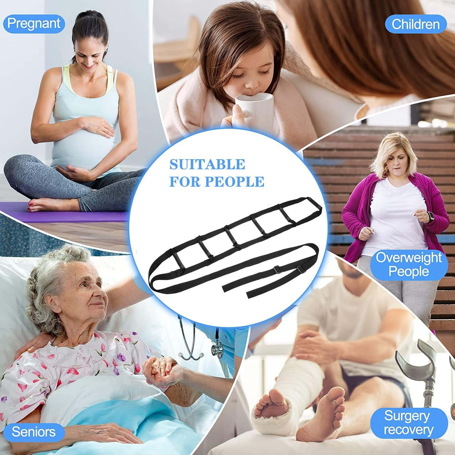 Pull up Assist Bed Ladder,Bed Ladder Assist with Handle Strap,Sit up Helper Bed Assistance for Elderly, Senior, Injury Recovery Patient, Pregnant, Handicap - Black 4 Hand Grips image number 6