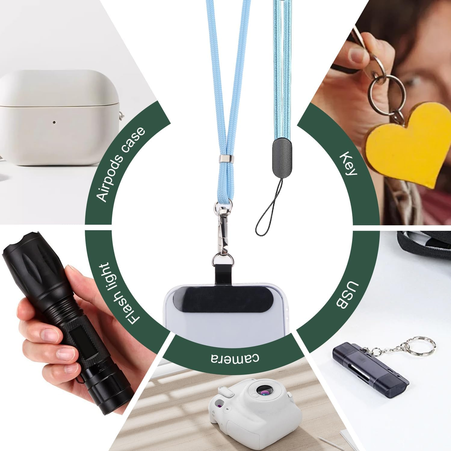 2 Pads Mobile Phone Lanyard Crossbody with 2Pcs Patch Tether Tab,H HOME-MART Adjustable Nylon Neck Wrist Strap Lobster Clasp Hanging Strap Safety for Most Smartphones Cell Phone Accessories image number 3