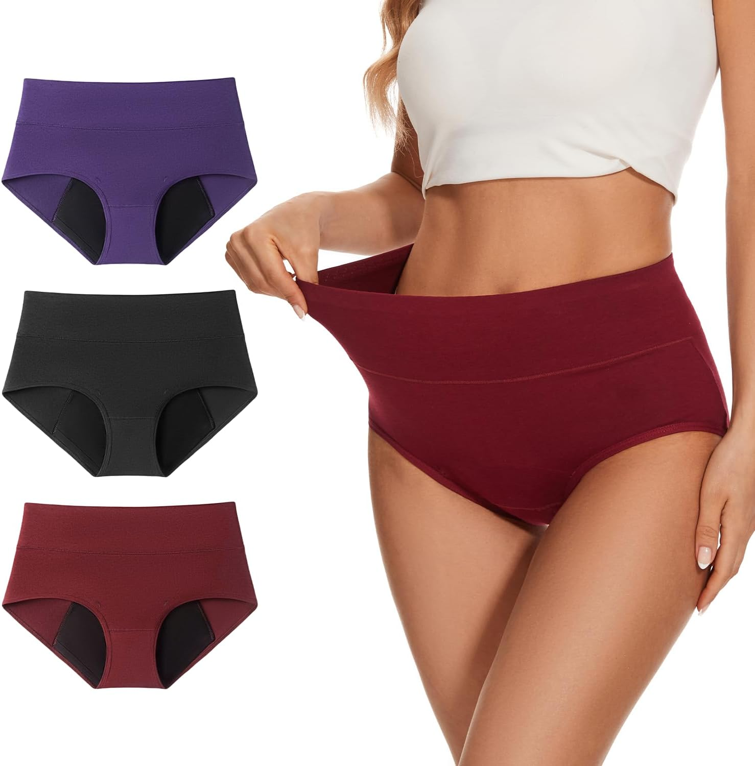 Women'S Cotton Period Underwear Leakproof High Absorbency 3 Pack Regular & plus Size