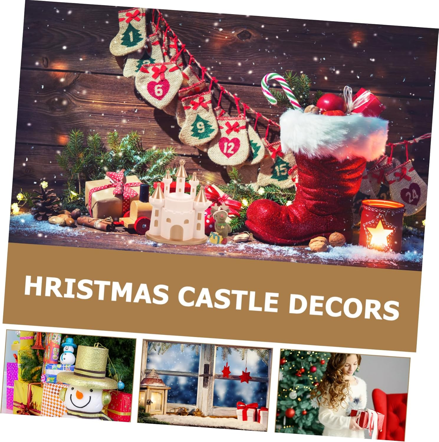 2Pcs Elk Castle Christmas Ornaments Adorable Desktop Decorations for Xmas Party Home Garden image number 6