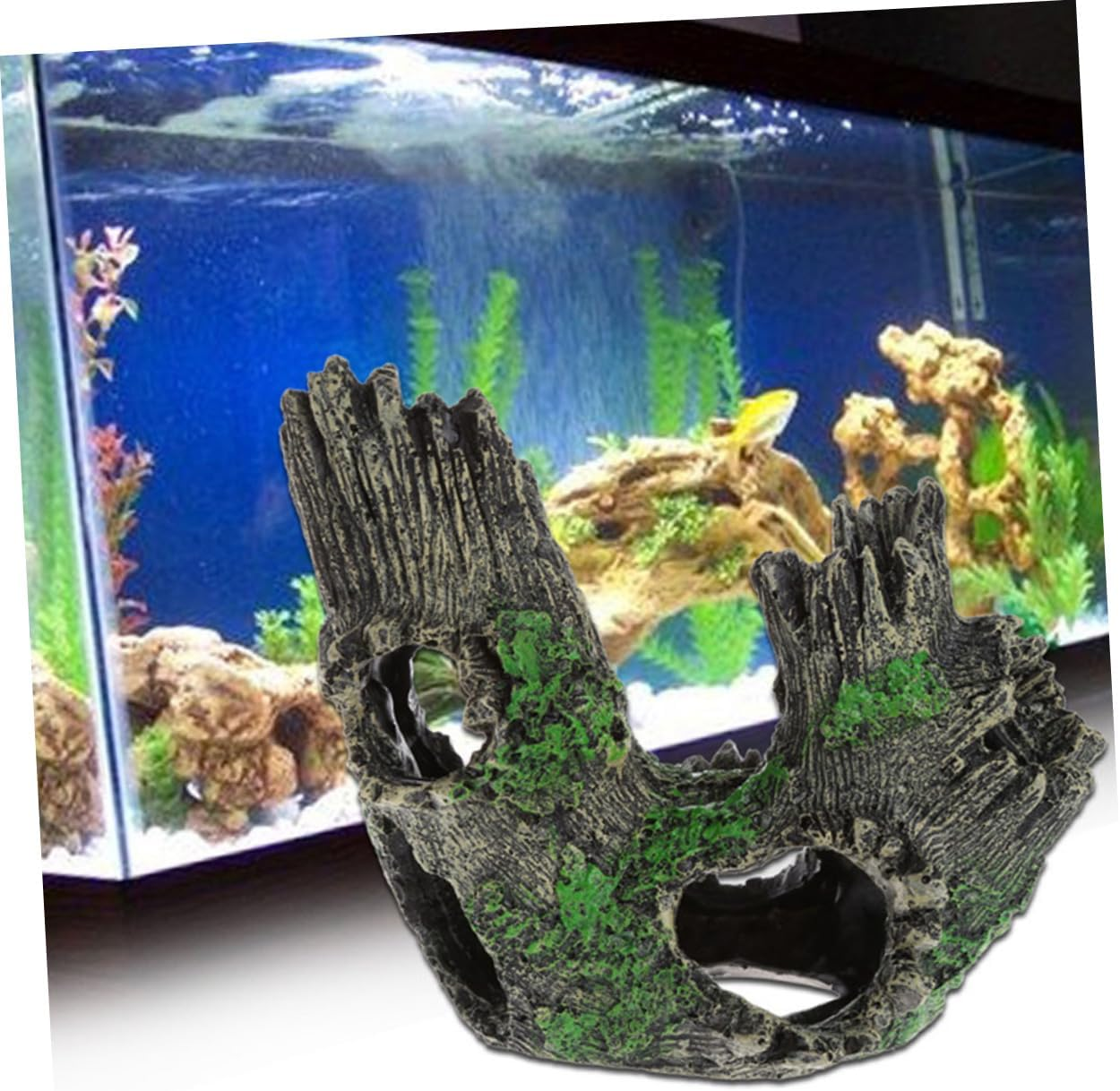 ROMISBABA Fish Tank Tree Trunk Aquarium Stump Hideout Realistic Resin Decoration for Underwater Landscape Shelter for Pet Fish And image number 5