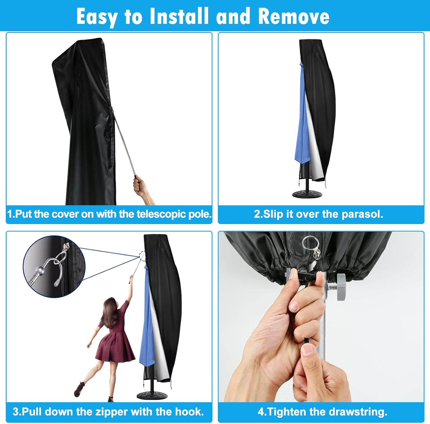 Offset Patio Umbrella Cover,420D Waterproof Umbrella Outdoor Patio Cover,Fits Cantilever Offset Umbrella 11FT to 13Ft,Cantilever Umbrella Cover with Top Vent,Dust,Anti-Uv,Hem Drawstring Design image number 6