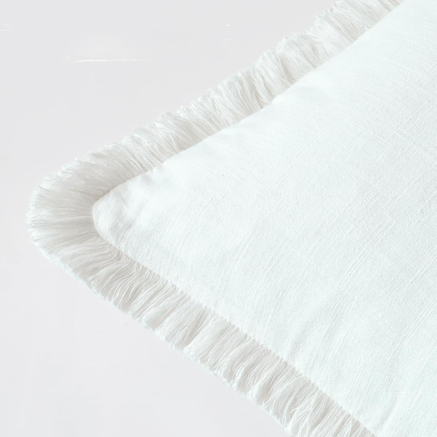 Set of 2 Decorative Fringe Throw Pillow Covers Cozy Boho Farmhouse Cushion Cover with Tassels Soft Accent Pillowcase for Couch Sofa Bed Living Room Home Decor,50Cm&times;50Cm,White - Green image number 6