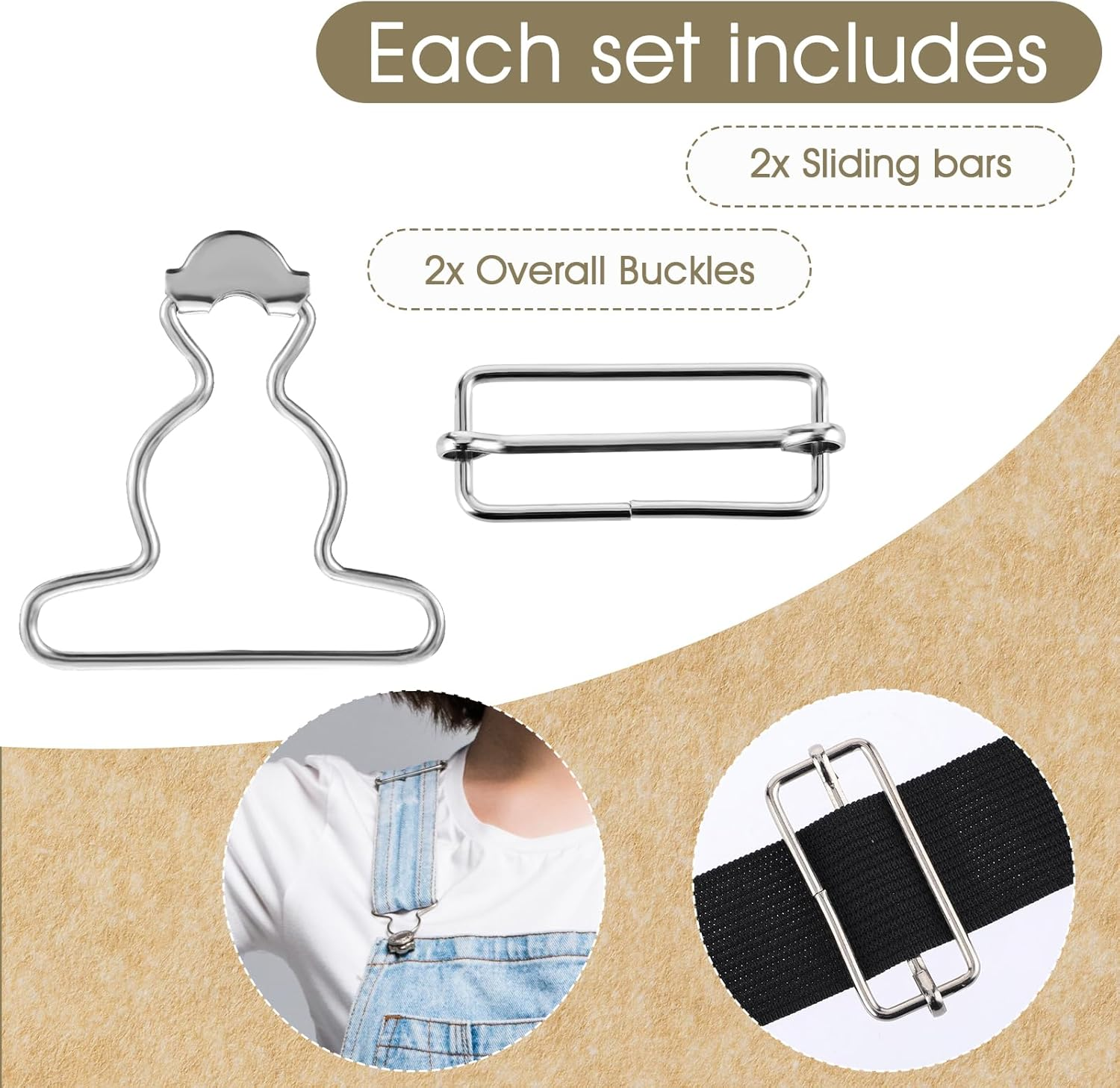 2PCS Jean Overalls Overall Buckles Adjustable Bib Clips No-Sew Button for Overall Bib Pants Overalls Jeans Jacket - Silver image number 1