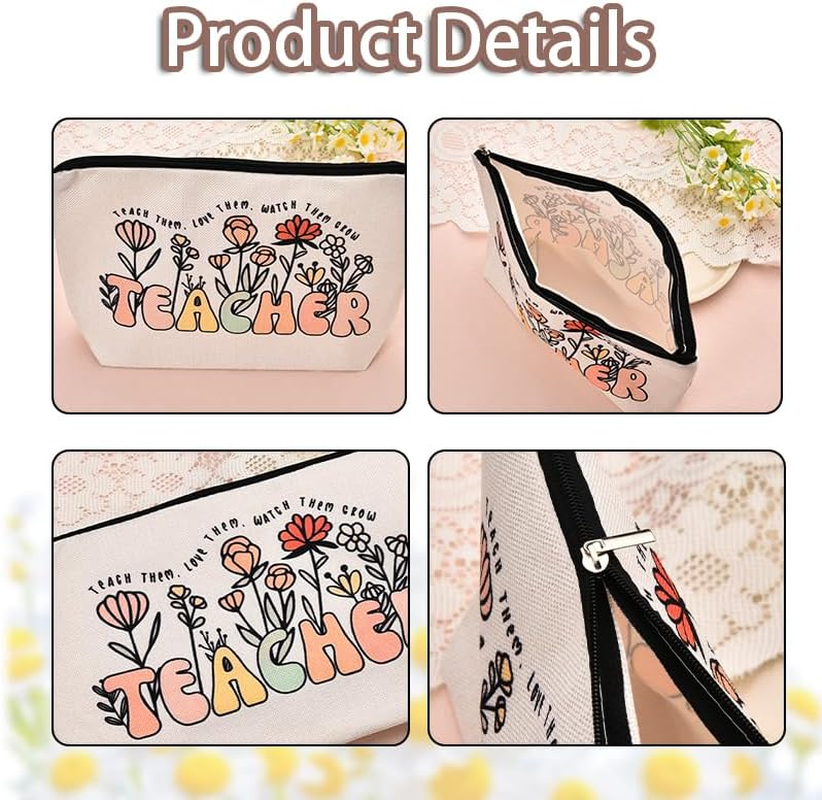 Teacher Floral Cosmetic Bags Women Appreciation Birthday Thank You Gifts for Teachers from Students Makeup Bag for Retired Staff Coworker - Best image number 3