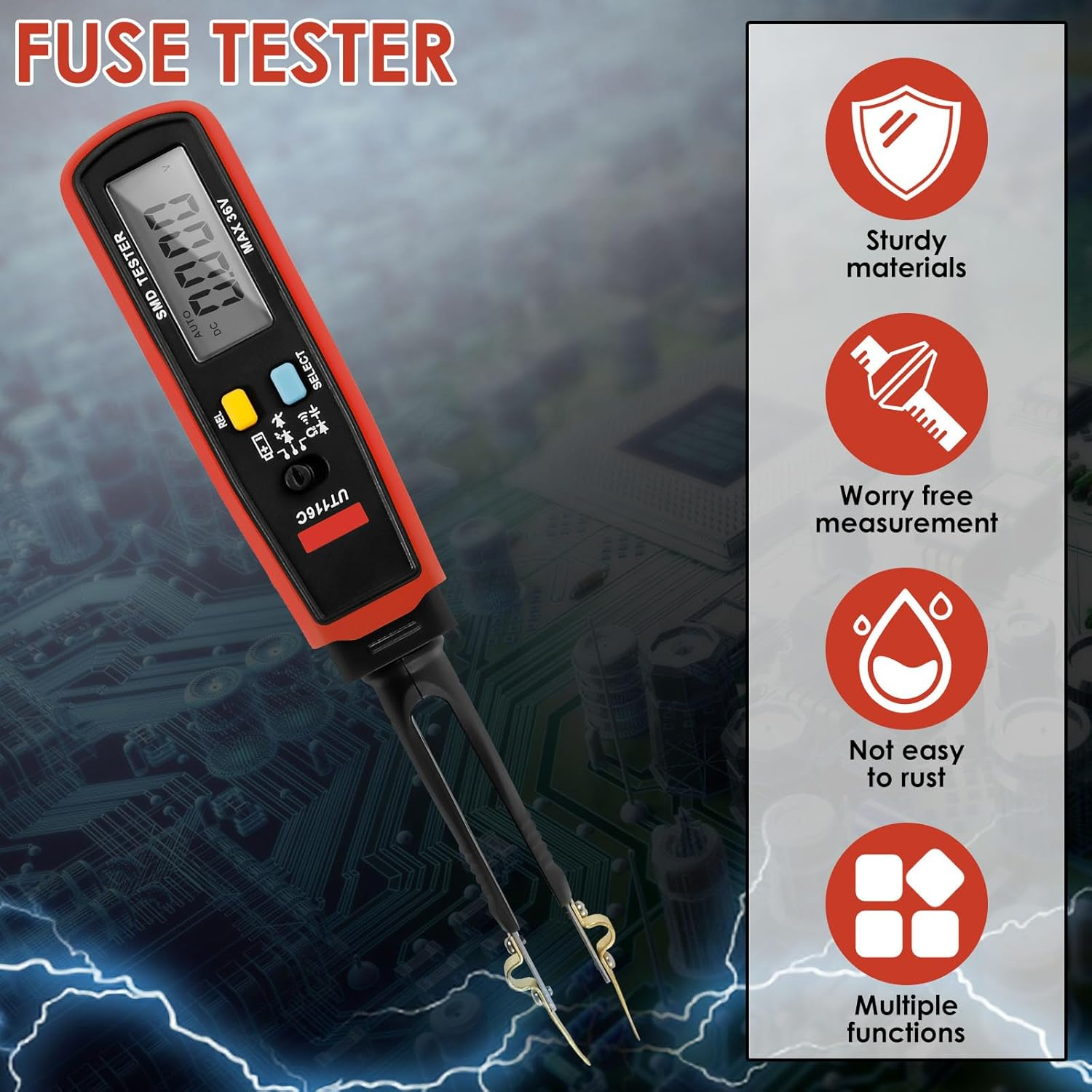 Draw Fuse Tester Multifunctional Fuse Monitor Battery Powered Circuit Tester Reusable Automotive Car Circuit Testing Tools for Car Boat Caravan(Red and Gray) image number 1