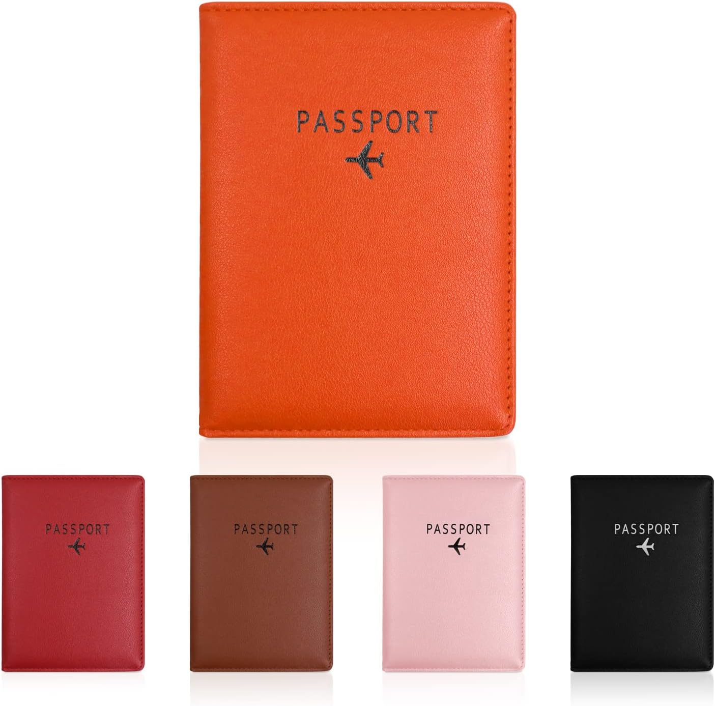 Passport Wallets and Vaccine Card Holder Combo, Leather Passport Holder Cover Case Travel Wallet, Ultra Slim Leather Passport Case for Men & Women (Orange) image number 1