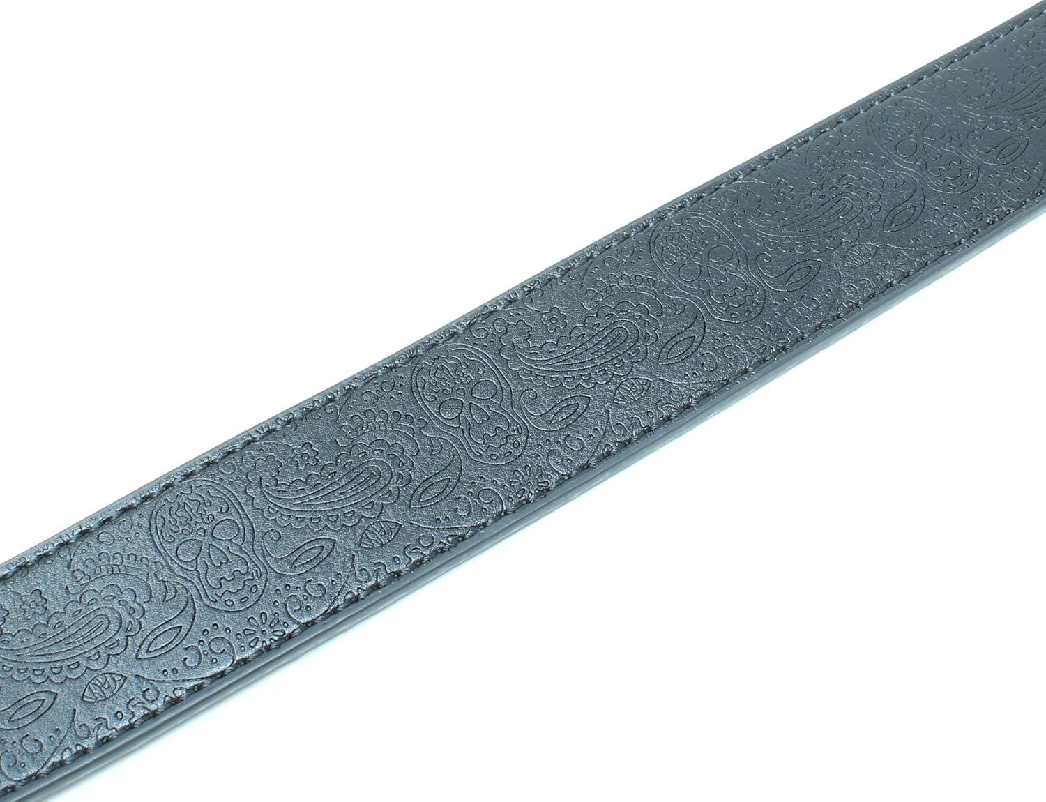 Leather Belt Strap with Western Skull and Paisley Embossed Pattern 1.5" Wide with Snaps