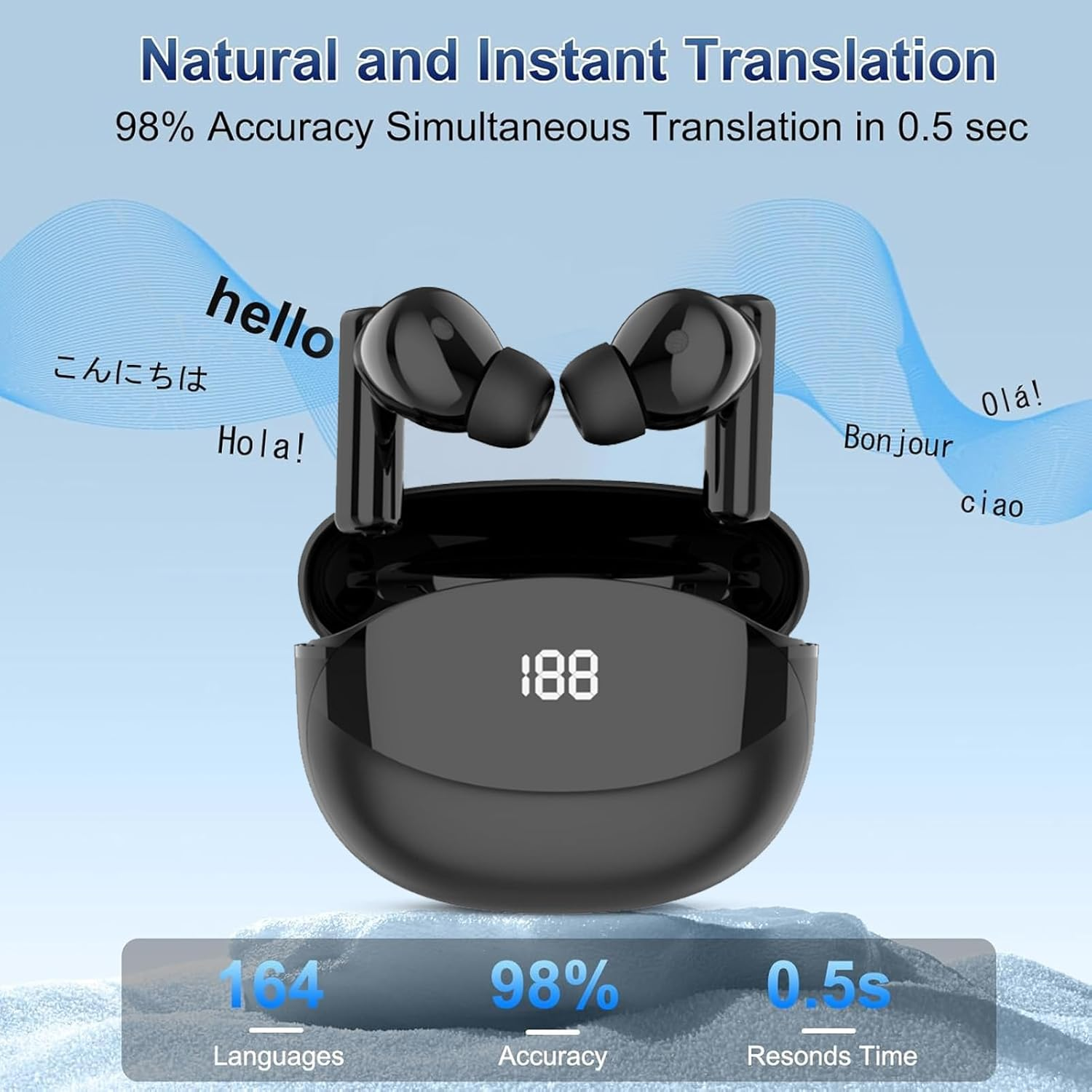 Zopsc AI Translation Earbuds Real Time with 164 Language, 7 Translation Modes, 36H Battery Life, Noise Reduction, IPX 4, for Travel and Business Meetings image number 5