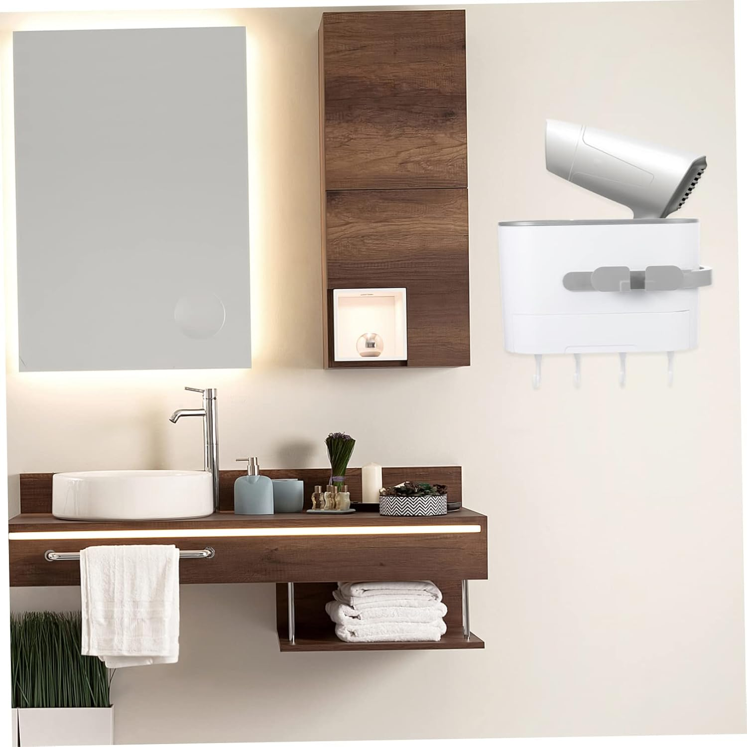 Outanaya Bathroom Wall Rack Hair Dryer Support Storage Multi-Function Hair Dryer Holder image number 2