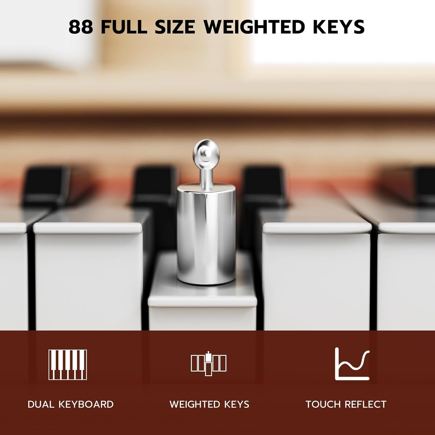 UMOMO 88 Key Weighted Digital Piano, 88 Key Electric Piano for Beginner/Adults with Music Stand, Power Adapter, 3 Pedal, Headphone Jack, Beige image number 4
