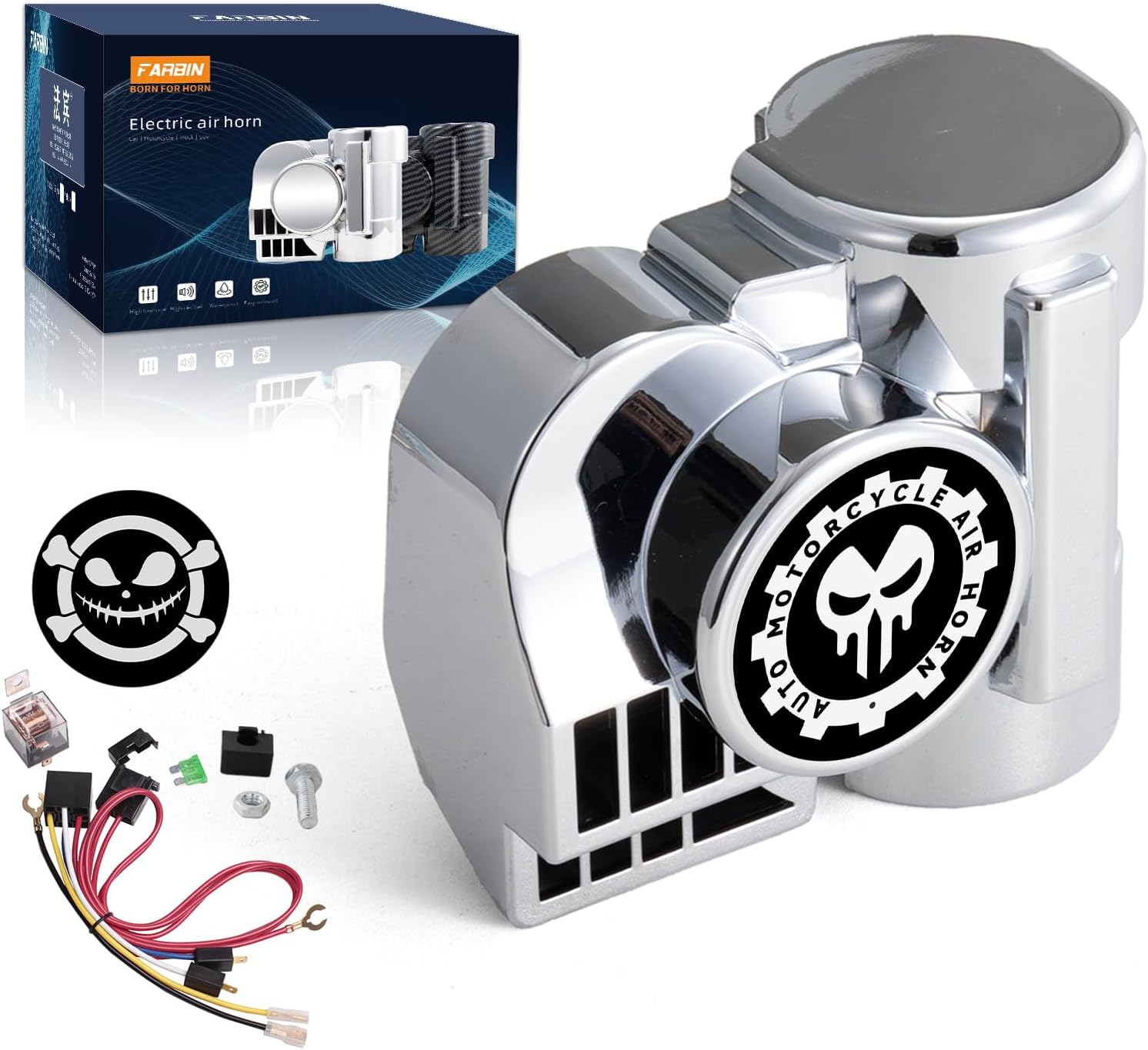 FARBIN Air Horn for Cars Trucks Motorcycle with Horn Cover Silver 12V 150DB Train Sound Car Horn Kit Super Loud Horn for Motorbike Truck Boat Pickup (12V, Silver Shell) image number 2