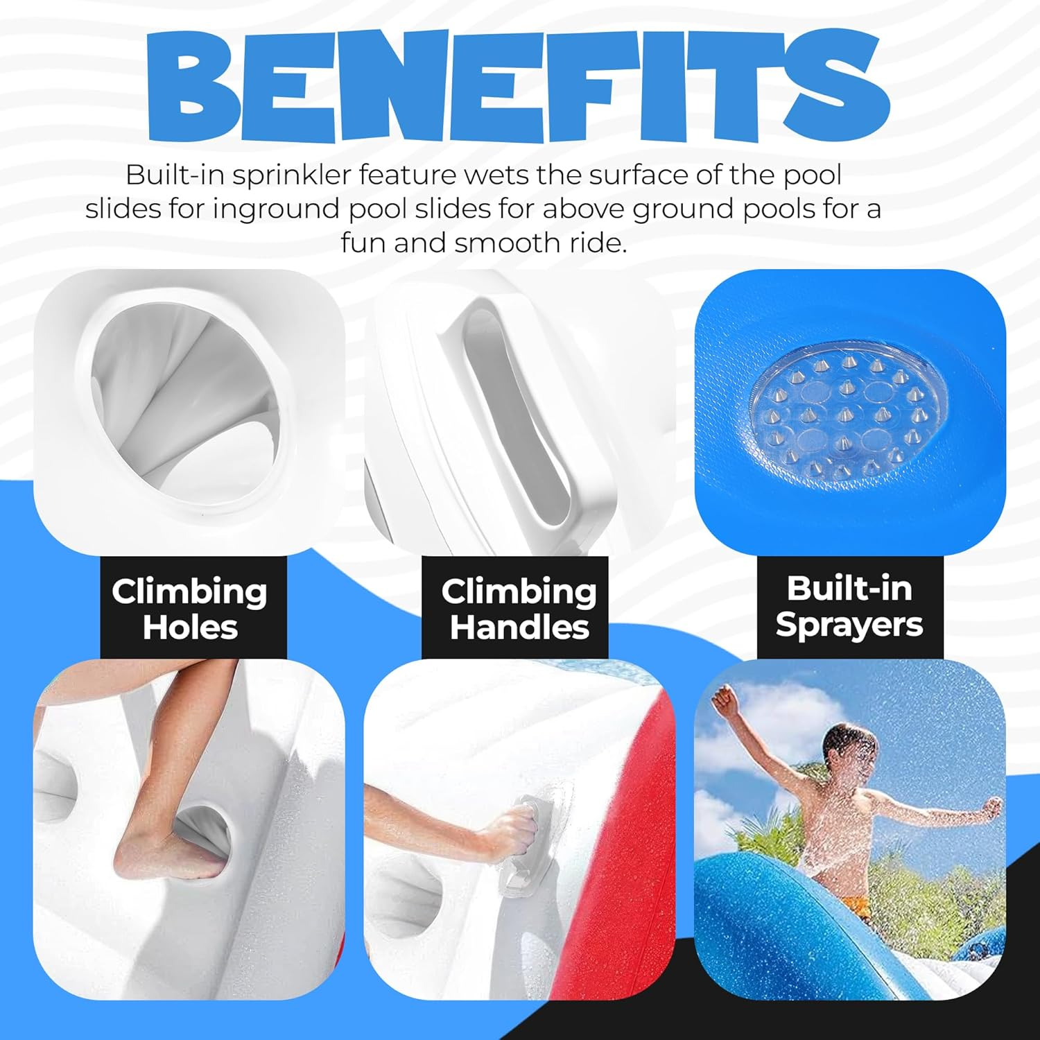 Inflatable Water Slide for Pool, Durable Vinyl Inflatable Pool Slide for Inground Pool with Built in Sprayers and Weighted Base for Stability, Waterslide for Kids and Adults, Ages 6 & up - Bubble Jump image number 6