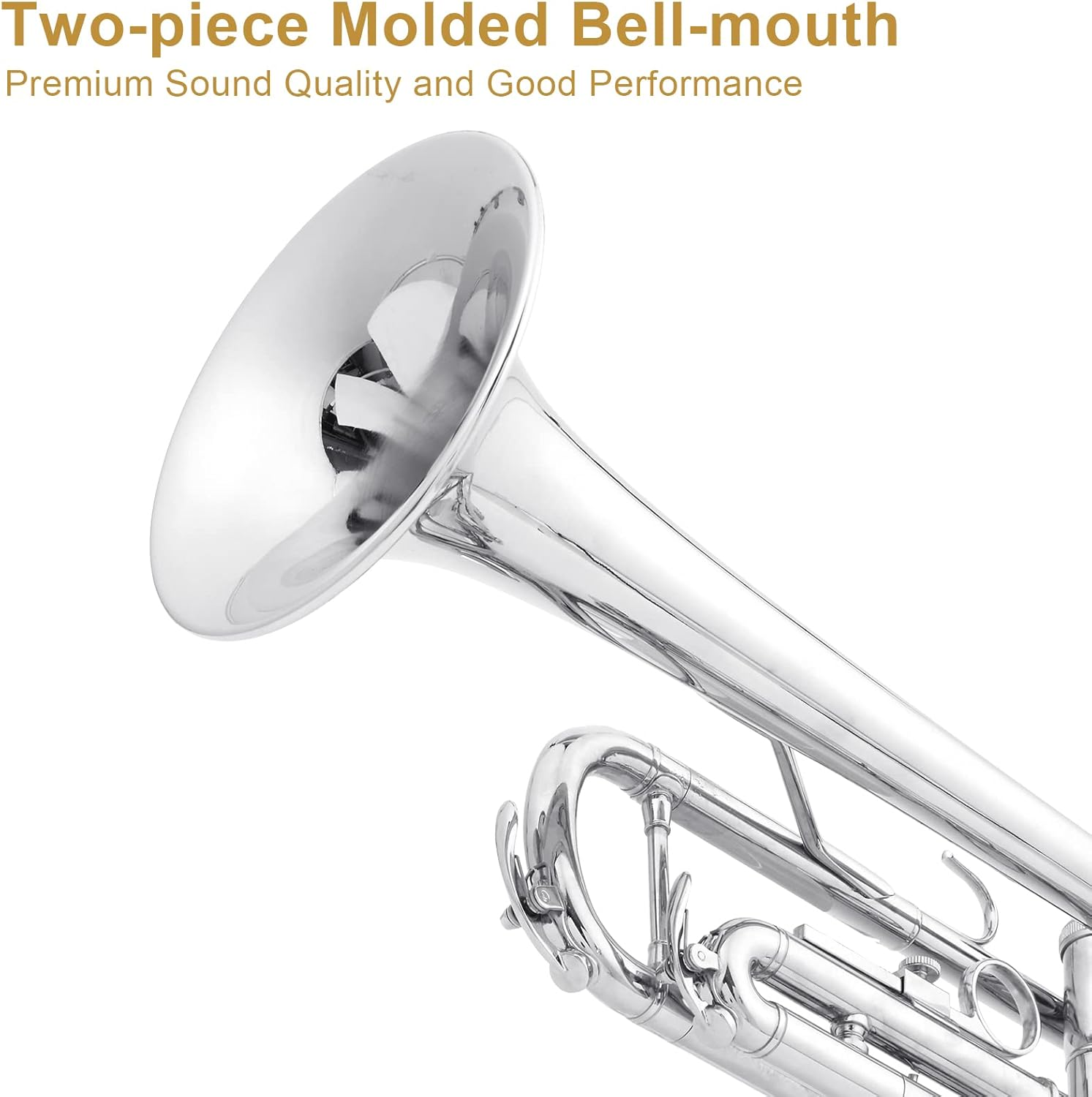 Ktaxon Bb Standard Trumpet for Beginners,Trumpet for Student with Hard Case,7C Mouthpiece,Cleaning Cloth,Gloves,Brass Instruments for Kids and Adults(Silver) image number 4