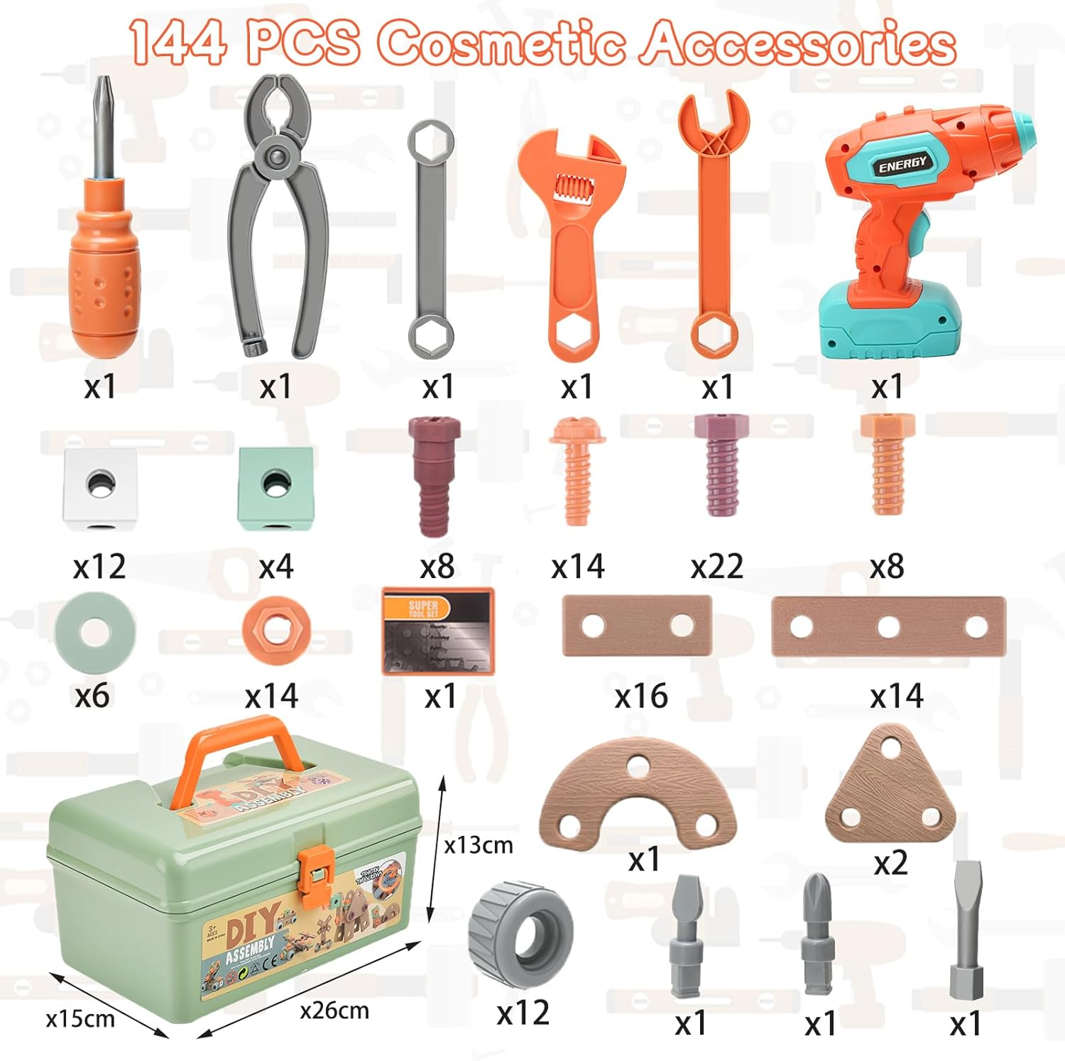 MR.TIMELAG Kids Tool Set - 144PCS Pretend Play Construction Toy with Tool Belt, Electric Drill & Building Blocks - STEM Learning Toys for Boys Girls Ages 3-8 Years Old image number 3