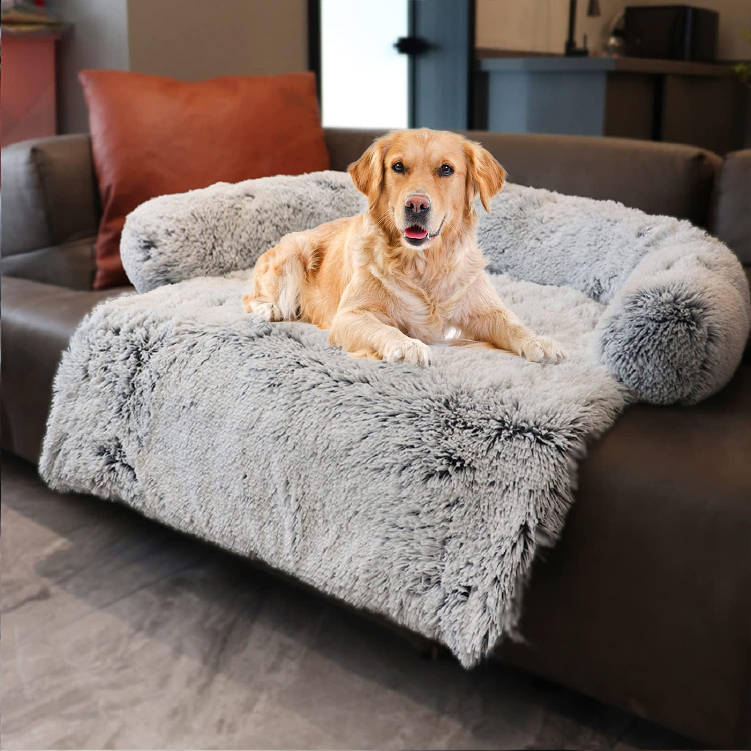 Moonxhome Plush Dog Bed with Foam Neck Pad, Plush Pet Bed and More for Small Dogs and Cats, Universal Pet Furniture Protector, Sofa Bed Cover, Machine Washable, Silver Grey Small image number 1