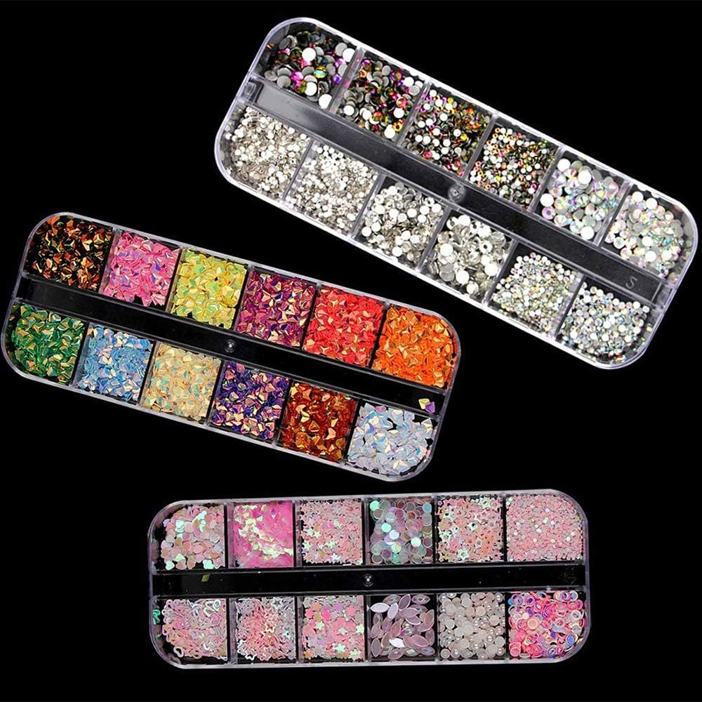 5 Boxes Nail Rhinestones Gems Crystal Art Decorations Kit Nail Horse Eye Rhinestones image number 1