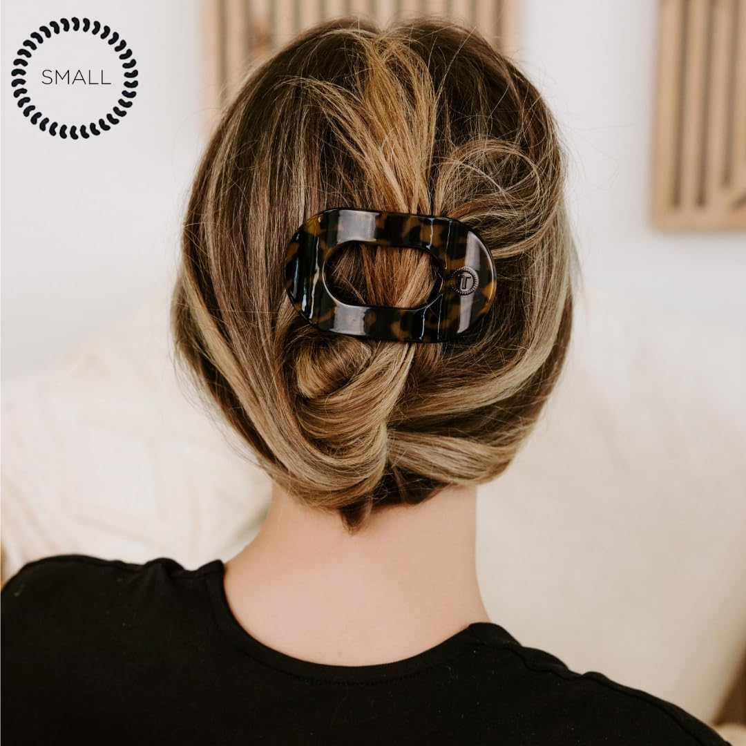 TELETIES - Small Flat round Clip - Strong Grip, Bendable Teeth, Comfortable Curved Design - for Lying Down, Yoga, Driving & More - Ideal for Thin-Medium Hair - for All Hair Textures - Tortoise image number 2