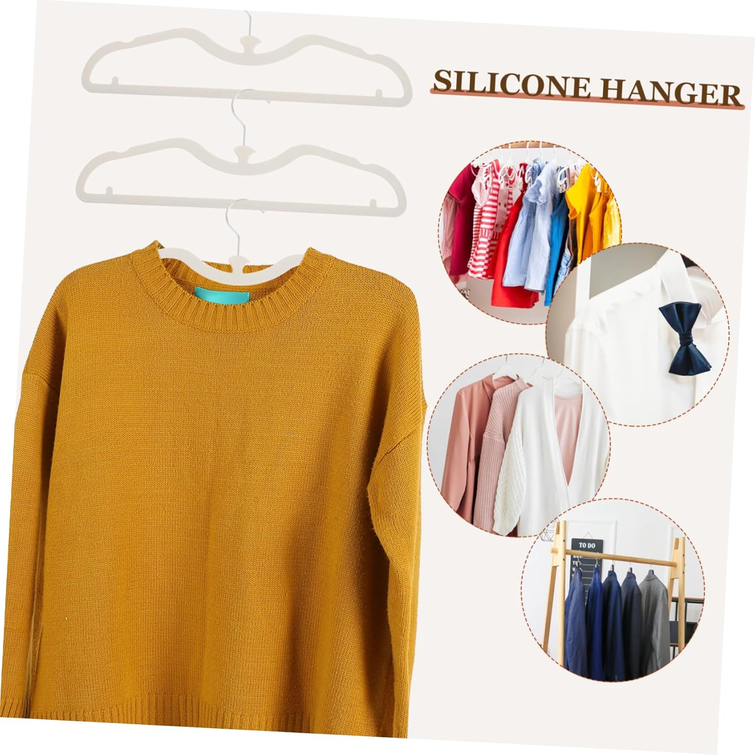 SOLUSTRE Clothing Rack Shelves 10Pcs Silicone Hangers Nonslip Mark-Free Mini Hangers for Wardrobe Organization image number 4