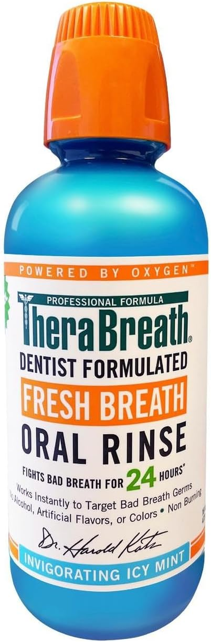 Therabreath Oral Rinse Mouthwash - Fights Bad Breath - Dentist Formulated - Alcohol-Free - Oral Hygiene Products - Dental Care - Icy Mint Flavour - 473Ml