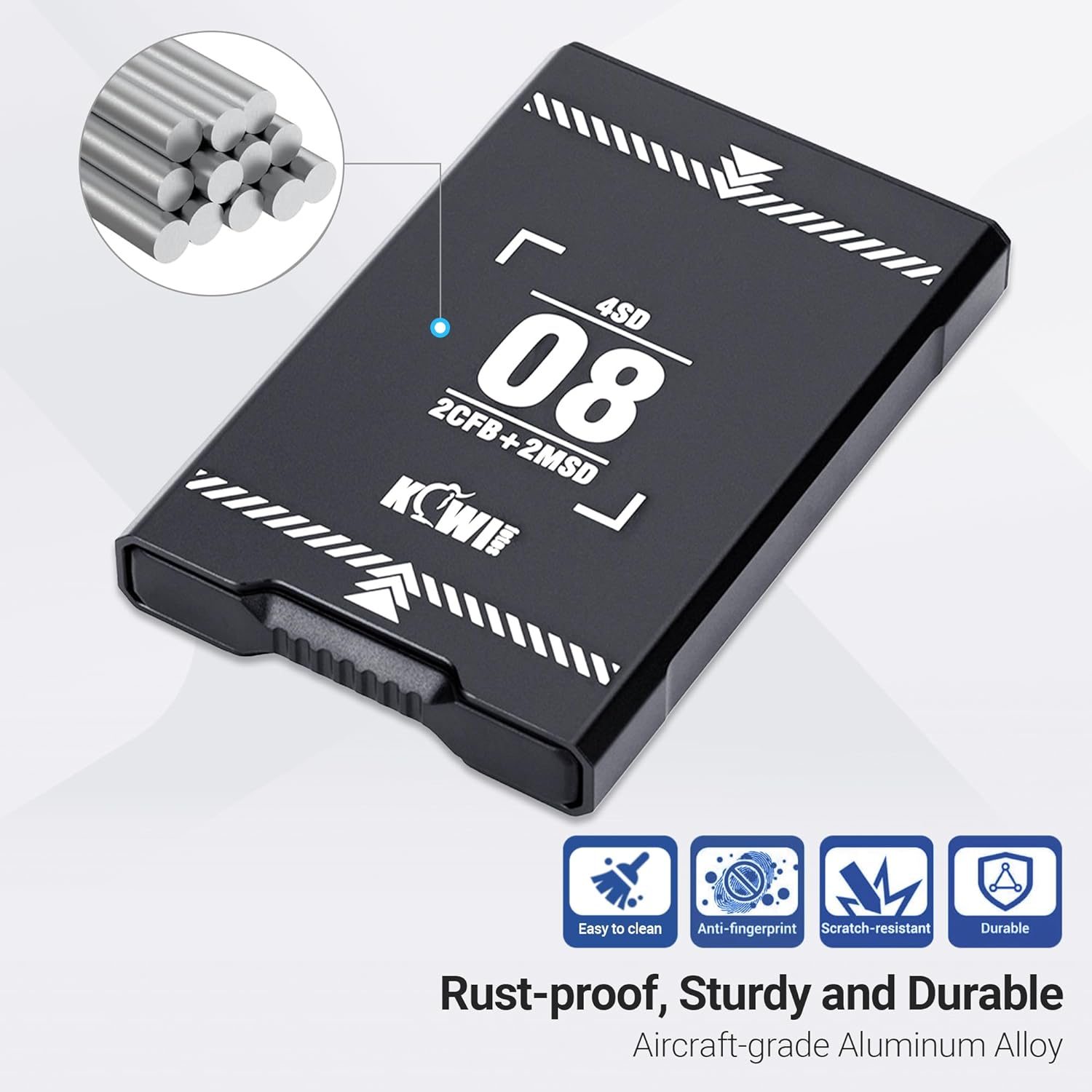 KIWIFOTOS 8 Slots Memory Card Case Pop-Up Aluminum Memory Card Holder Organizer Micro SD Card Holder Stores 4 SD & 2 CF Express Type-B or XQD & 2 X Micro SD