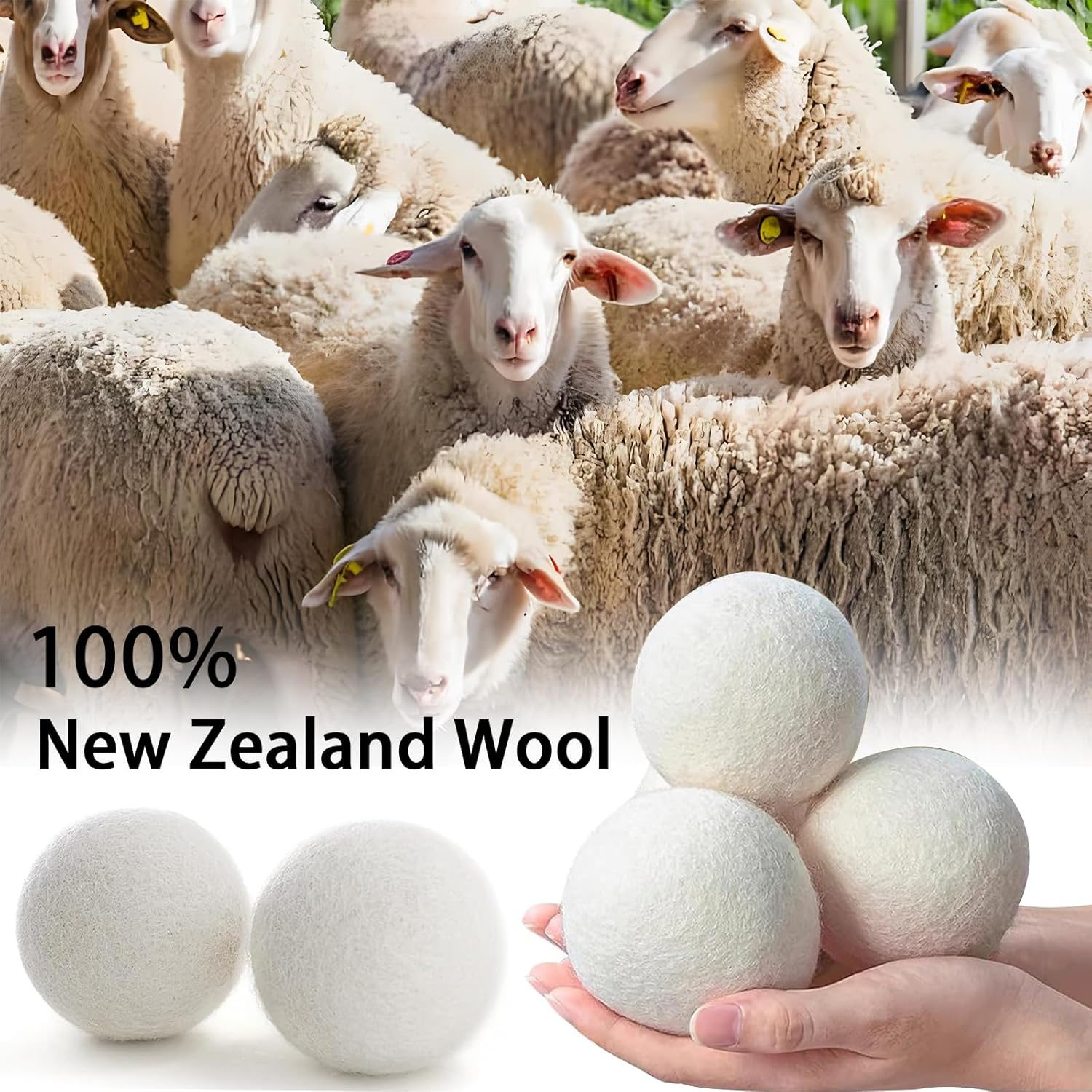 6Pcs 7Cm Wool Dryer Balls, Drying Balls for Laundry, Natural Fabric Softener, Reusable, Reduce Wrinkles Fabric Softener Laundry Balls High Density Wool Ball Large Felted Wool Clothes Dryer Balls image number 1