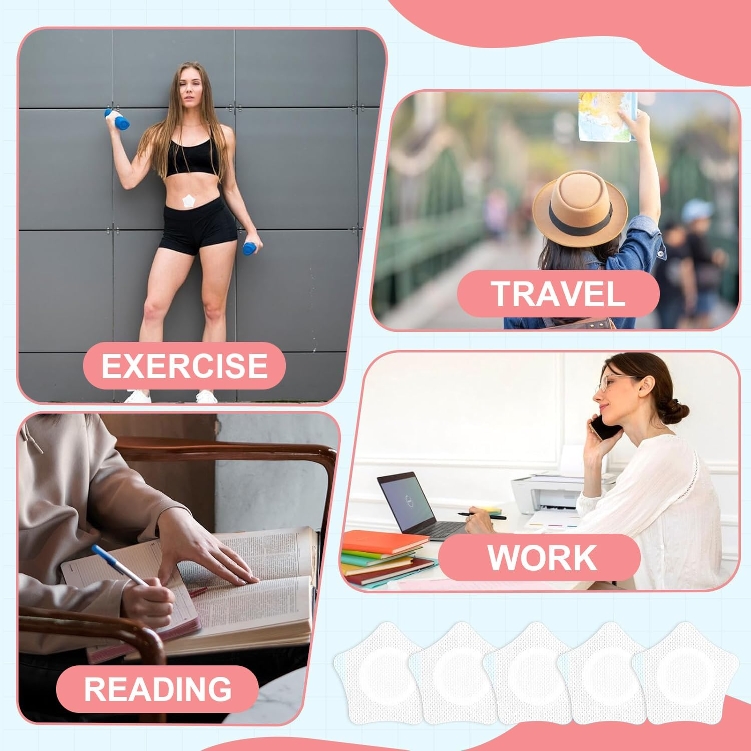 60Pcs Castor Oil Patches + 60Pcs Cotton Cores, 2.76In Self Adhesive Sleep Castor Oil Pack, Portable Multi-Layer Anti-Leak Strong Adhesion Organic Cotton Belly Button Patches for Women. (Without Oil) image number 6