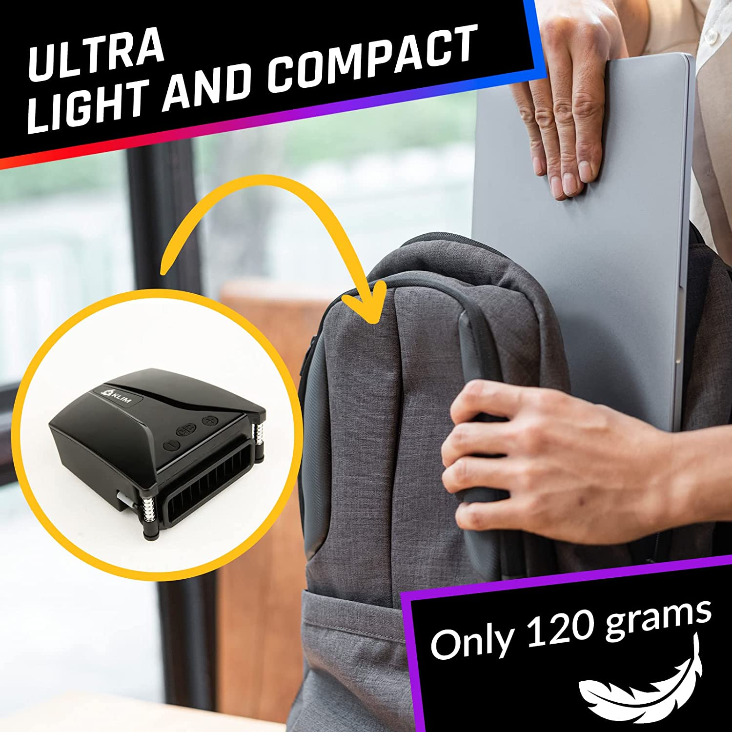 KLIM Tempest Laptop Cooler with Vacuum Fan - Gaming Fan with Display - Temperature Detection + Automatic/Manual Mode - 4000 RPM - Portable - Compatible with Cooling Pads image number 3