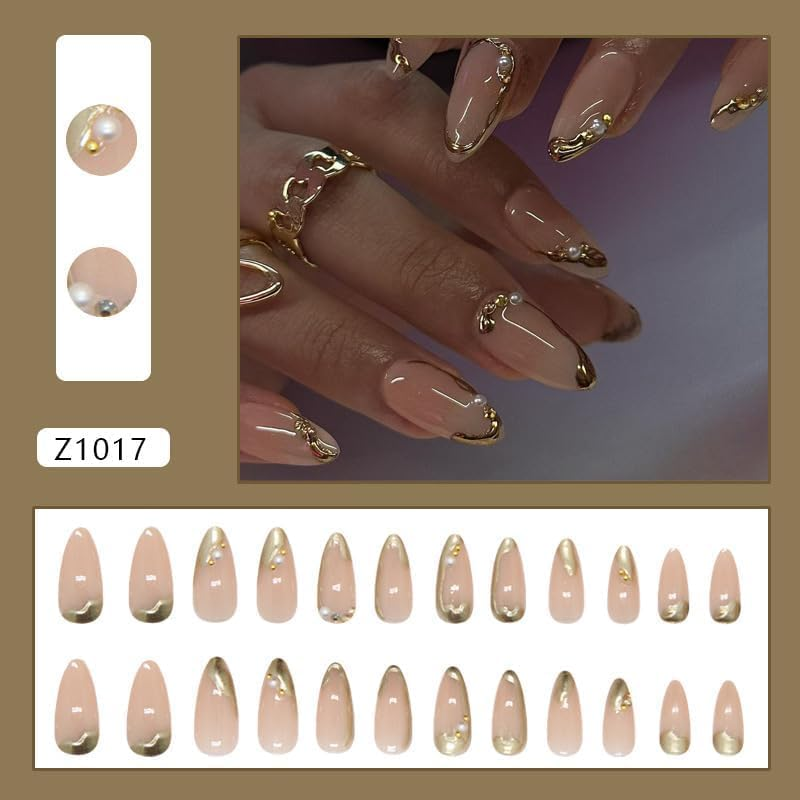ＴＩＺＹＦＦ Press on Nails, French Gilded Edge Fake Nails, Artificial Nails for Women and Girls -24 Pc image number 4