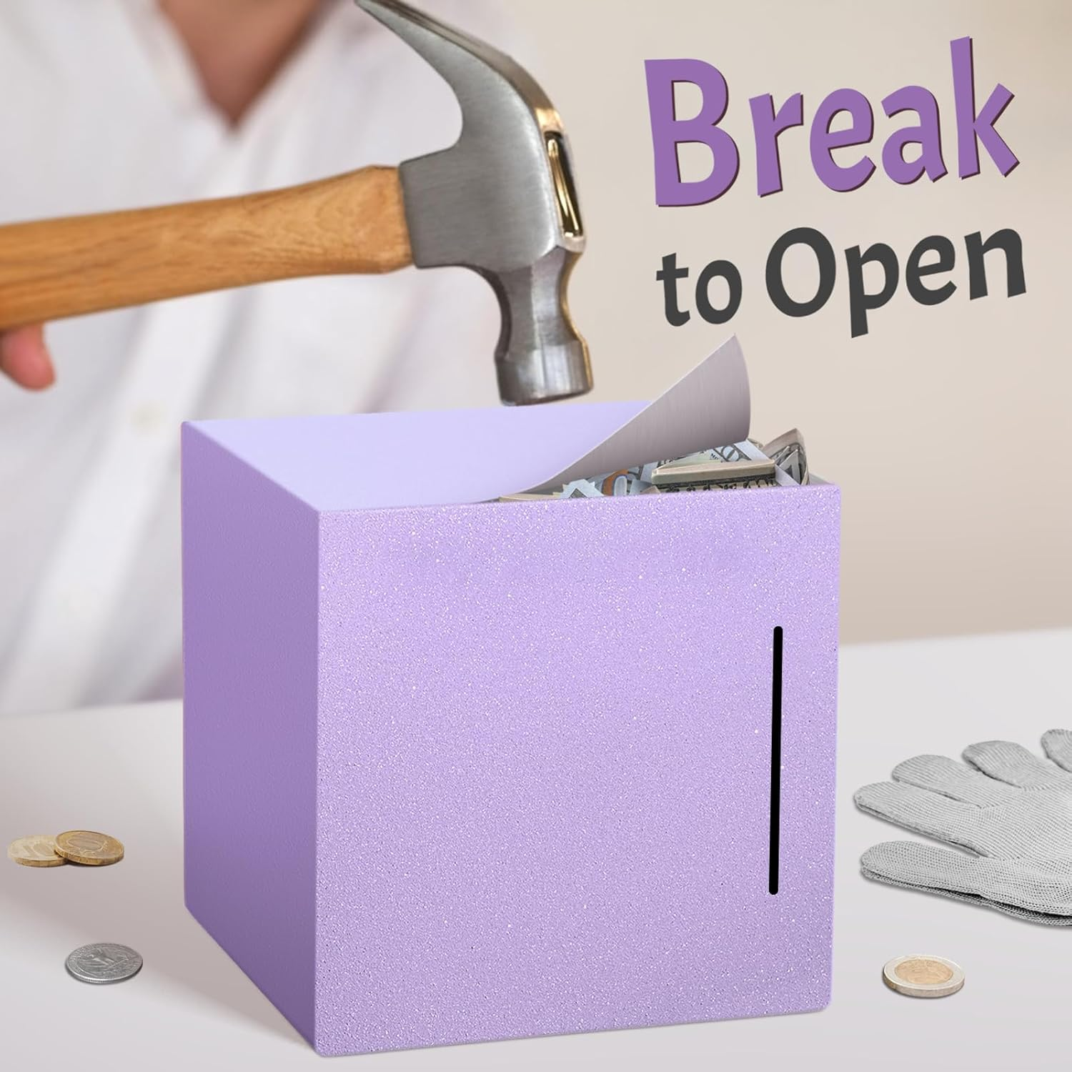 Kozsort Stainless Steel Adult Piggy Bank, Purple, 7.9-Inch image number 5