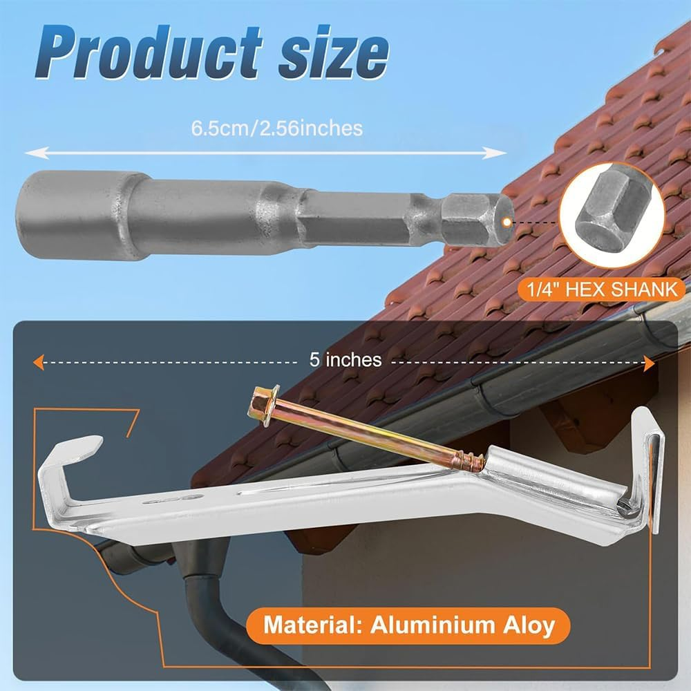 10 Pack Heavy Duty 5" Hidden Gutter Hangers - Quick Screw K-Style Aluminum Gutter Brackets with Pre-Inserted Rust-Resistant Screw, Hex Drill Bit - Secure Outdoor Rain Gutter Clips for Home Improvement image number 5