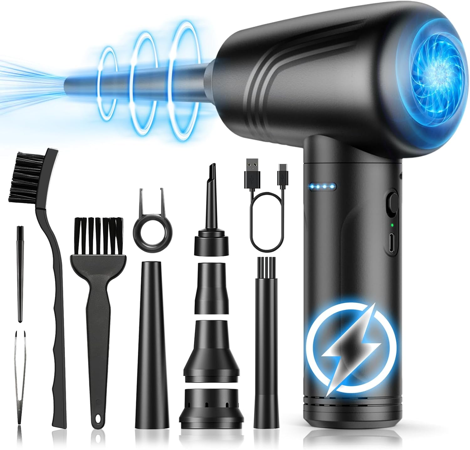 BANKKY Electric Air Duster: 3-Gear Adjustable 120000 RPM Compressed Air Duster with LED Light- Adjustable Rechargeable Jet Air Blower - 9000Mah Cordless Dust Blower for Computer, Keyboard and Car