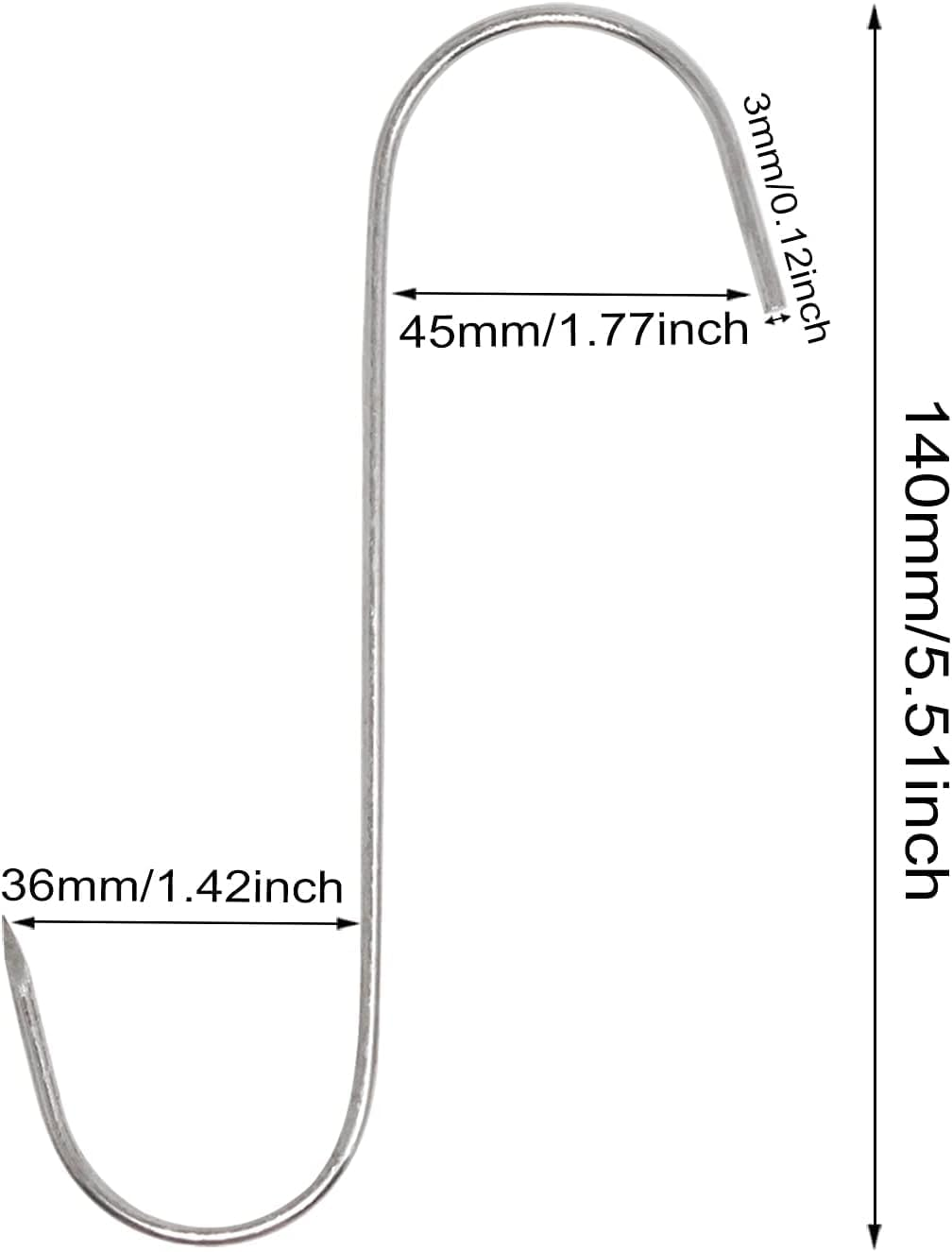 GERUSEA 5.12Inch Meat Hooks,20Pcs 304 Stainless Steel Butcher Hook Smoking Hooks,Hanging, Drying, Butchering, BBQ, Grilling，Jerky. (5.12In)