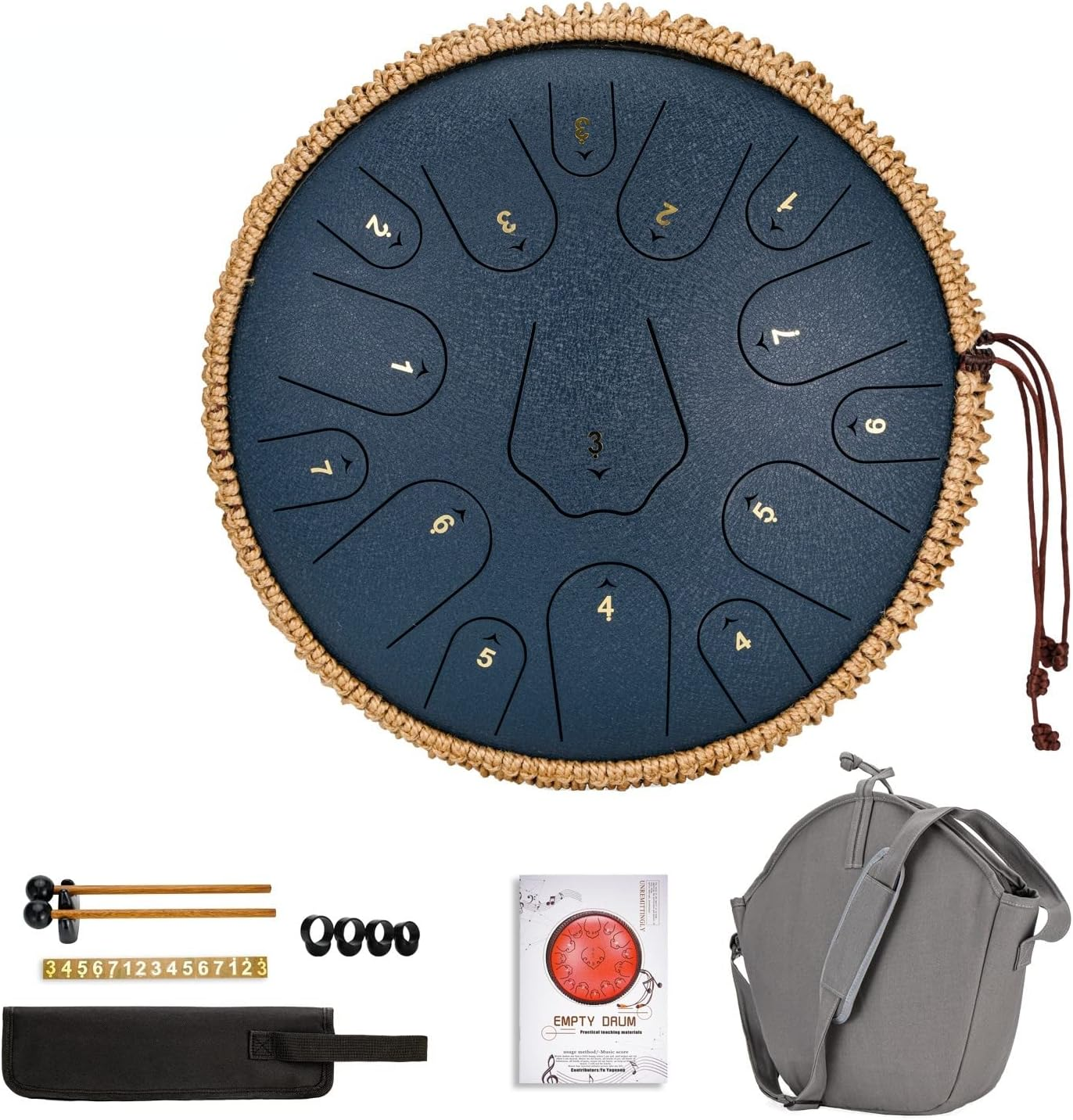 BURNING&LIN 12 Inches 13 Notes Steel Tongue Drum, Handcrafted Percussion Instrument with Mallets and Carrying Bag, Perfect for Meditation, Yoga, and Musical Performance.（Green） image number 5