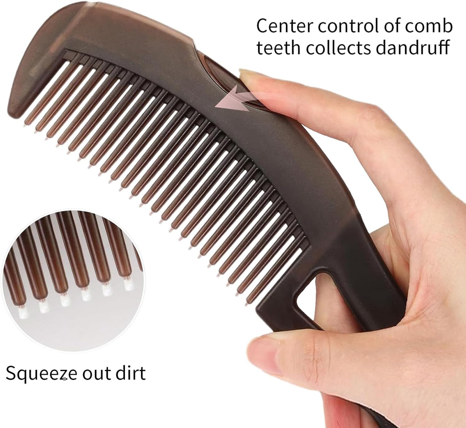 TELAIN 3 Piece Scalp Care Combs Hollow Teeth for Dandruff Removal & Massage Brush for Healthy Scalp, Removal of Dirt and Dandruff, Brown & Red (Set of 3)