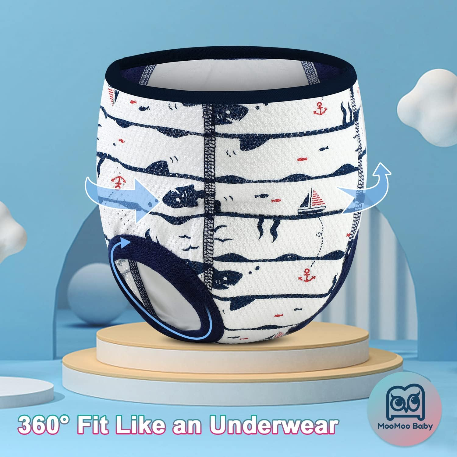 Moomoo Baby Breathable Potty Training Underwear 6 Packs Absorbent Toddler Training Pants for Boys and Girls Cotton 2T-7T image number 2