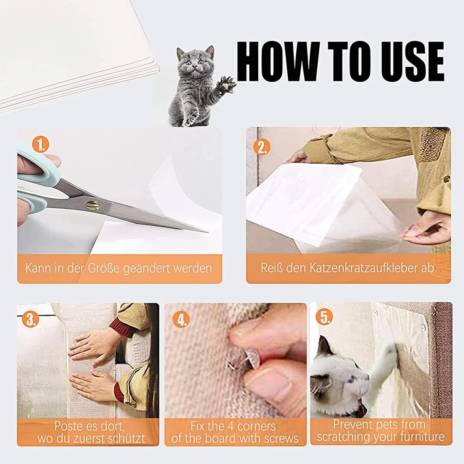 Pack of 8 Cat Scratch Protection Film Transparent Sofa Scratch Protection Pad Cat Furniture Protection Scratch Pads Scratch Protection for Cat Dog with 32 Screws for Sofa Door Wall Scratch Mats image number 6