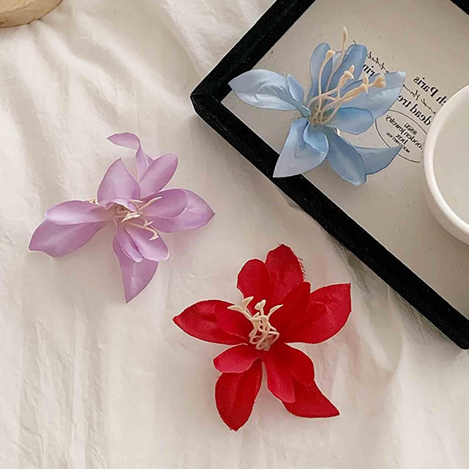 Enautoabs Boho Vintage Flower Hair Clip Duckbill Clip Flower Fabric Hairclip Barrette Red Floral Wedding Hairpin Clips Minimalist Floral Hairs Clips Hairs Accessories for Women