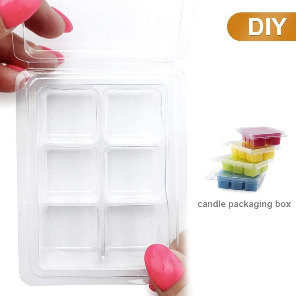 YSHIGUING Wax Melt Molds 50 Pcs 6 Cavity Resuable Clear Plastic Clamshell Mould Cube Tray for Candle Making and Soap Wax Melts Boxes image number 3