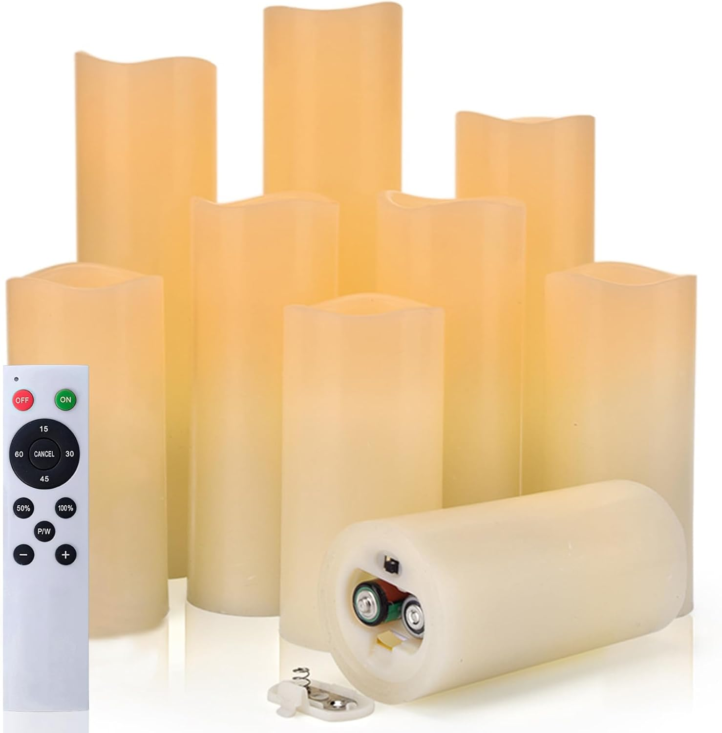 Flameless Candles Led Candles Set of 9 (H 4" 5" 6" 7" 8" 9" X D 2.2") Ivory Real Wax Battery Candles with Remote, Flameless Battery Candles for Candlelight Dinner, Home, Wedding Decoration image number 4