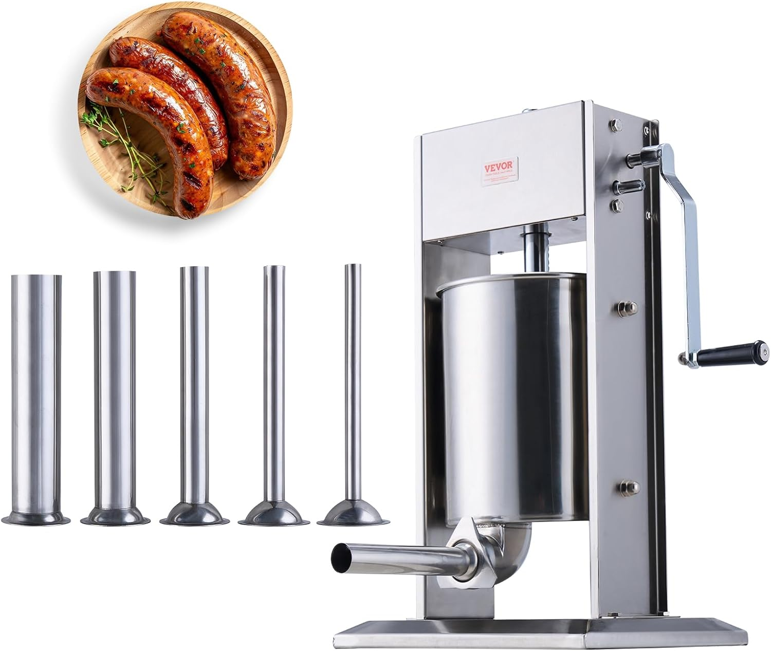 VEVOR Manual Sausage Stuffer, 10 L / 22 LBS Vertical Sausage Machine, Dual-Speed Meat Stuffer, Made of Food-Grade 304 Stainless Steel, Includes 5 Stuffing Tubes, for Home Kitchen Restaurant Commercial image number 3