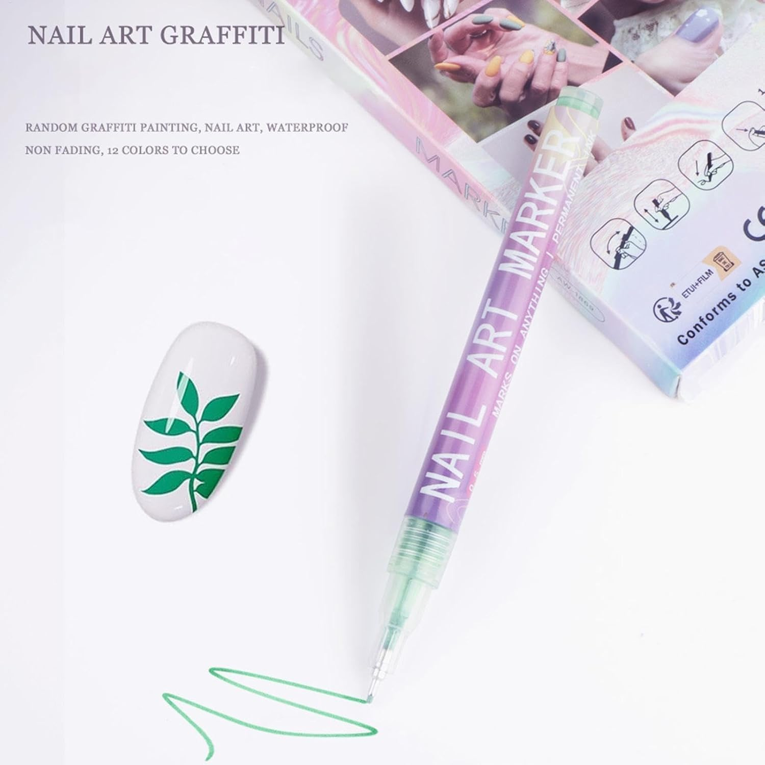 12 Colors Nail Art Pens Set, Nail Art Markers for Gel Nails DIY Nail Art Marker Drawing Painting Liner Pen 3D Nail Polish Pens Quickly Dry Nail Art Nail DIY Decoration